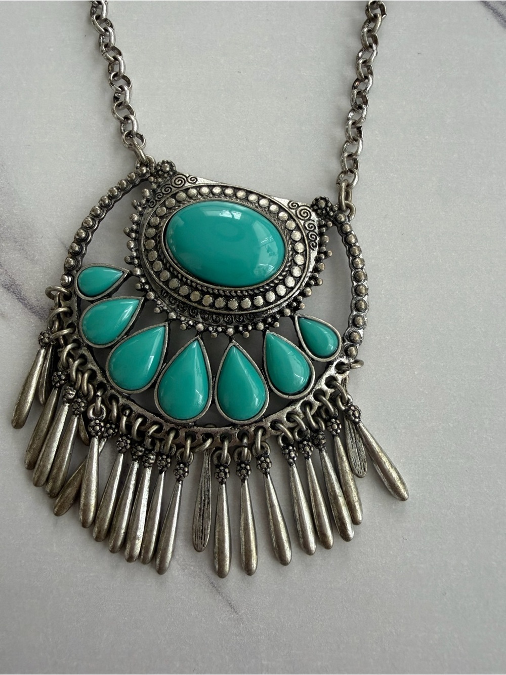 Turquoise Teardrop Silver Pendant Necklace - Women Jewelry - Picture 2 of 3